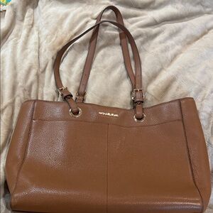 Michael Kors Brown Pebbled Leather Tote with Gold Hardware